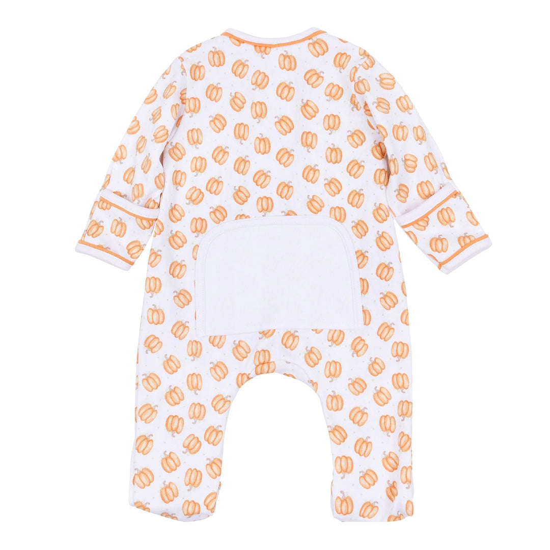 Baby Pumpkin Print Zip Footie