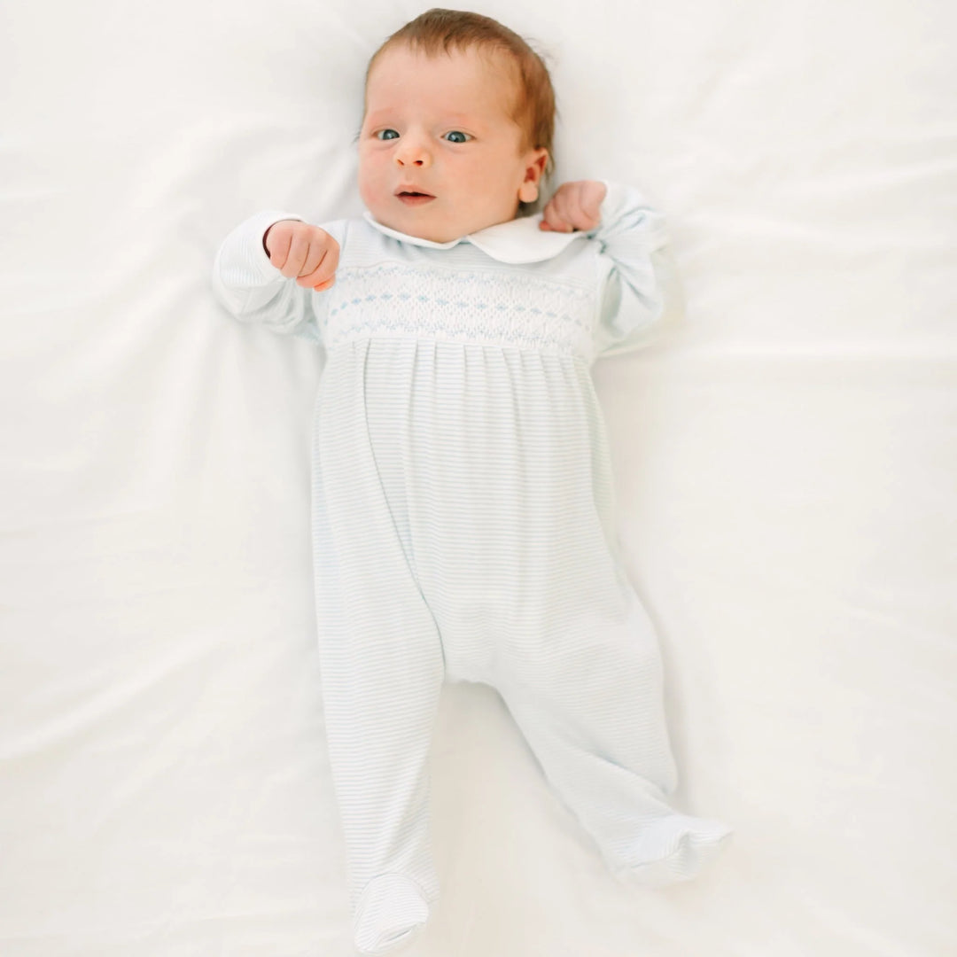Benjamin Smocked Footie - Light Blue
