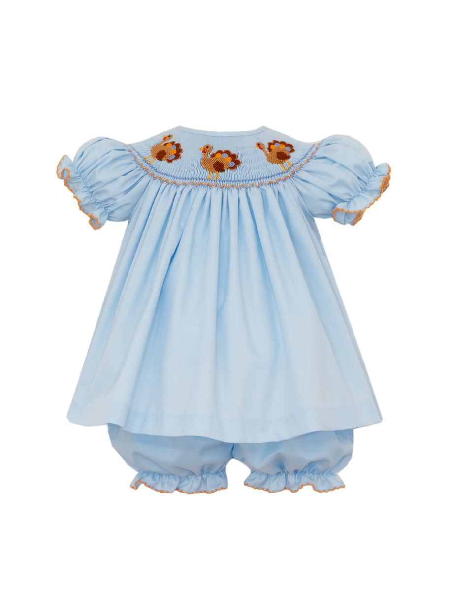 TURKEY GIRL´S - Blue twill bishop bloomer set S/S