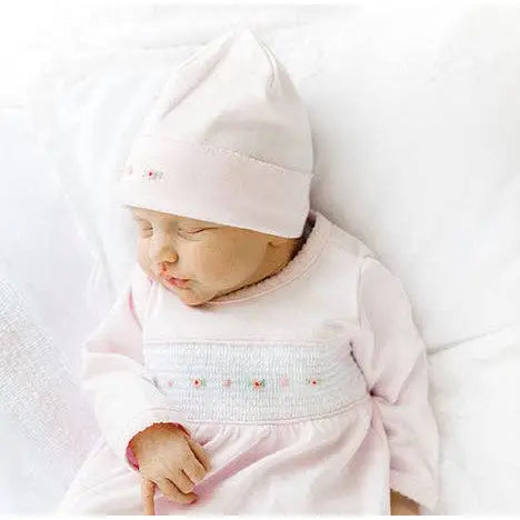 Pink Smocked Flower Romper W/Hat