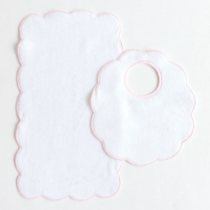 Bib & Burp Set - Pink Solid Scalloped Edge