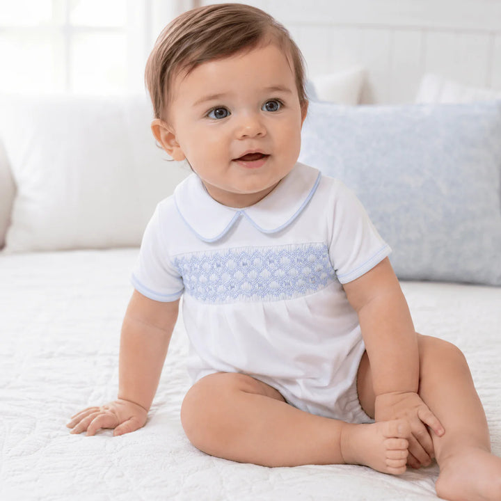 Charlie Smocked Bubble- Light Blue