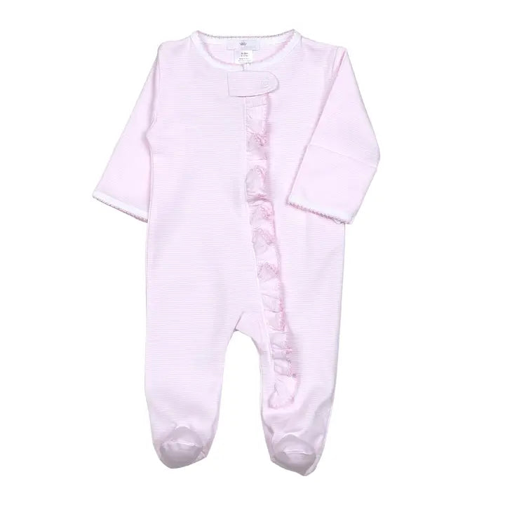 Pink Tiny Stripes Pima Zipper Footie