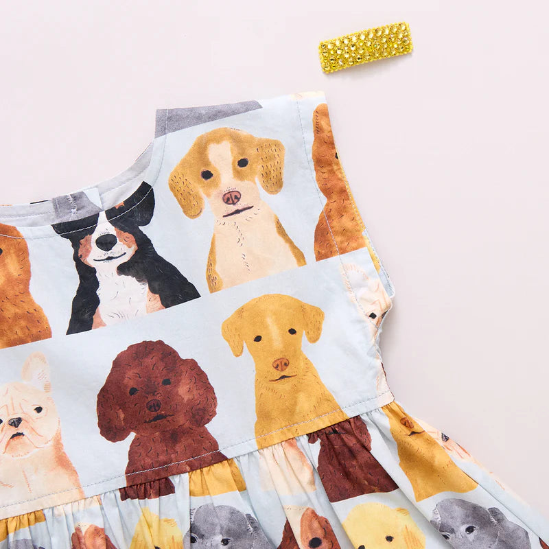 Adaline Dress Light Blue Watercolor Dogs