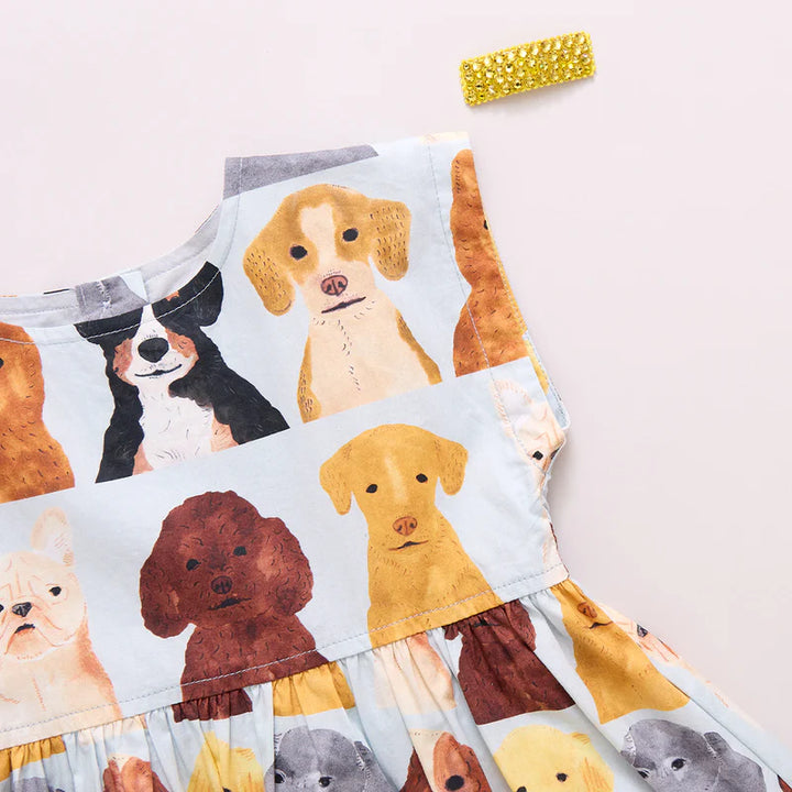 Adaline Dress Light Blue Watercolor Dogs