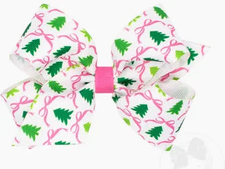 Med Pink Xmas Print Bow