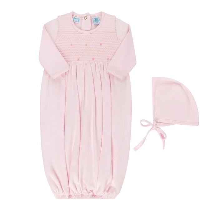 Smocked Bullion Gown W/Hat- Pink