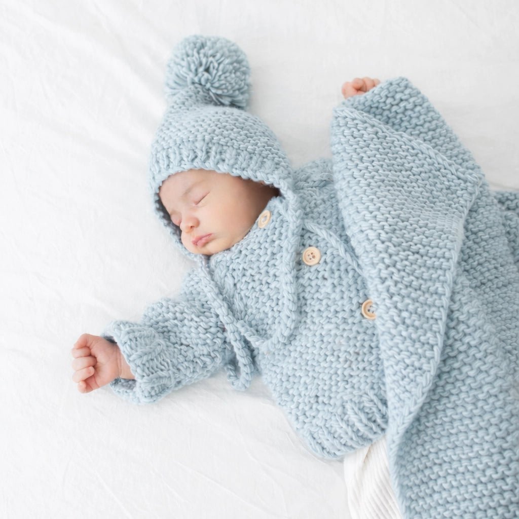 Surf Blue Garter Stitch Cardigan Sweater