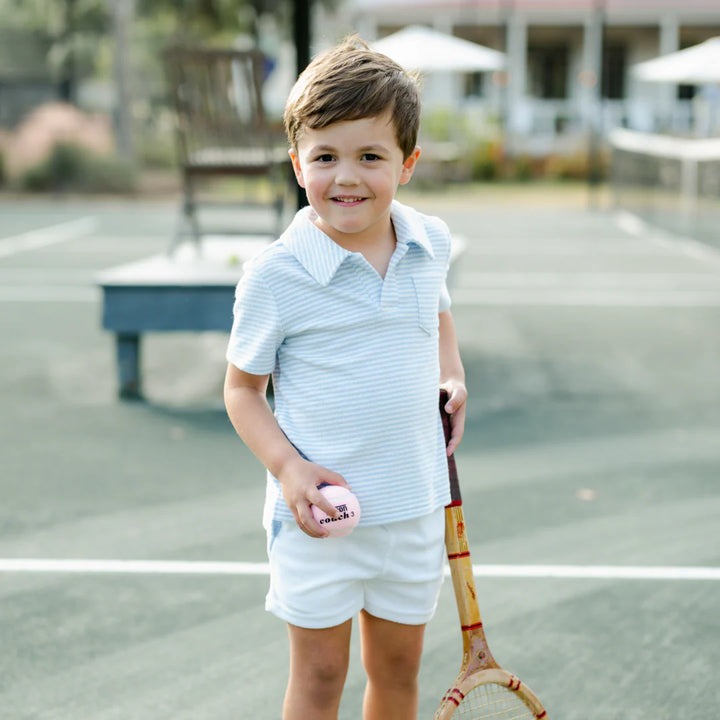 Powder Blue Stripe French Terry Polo