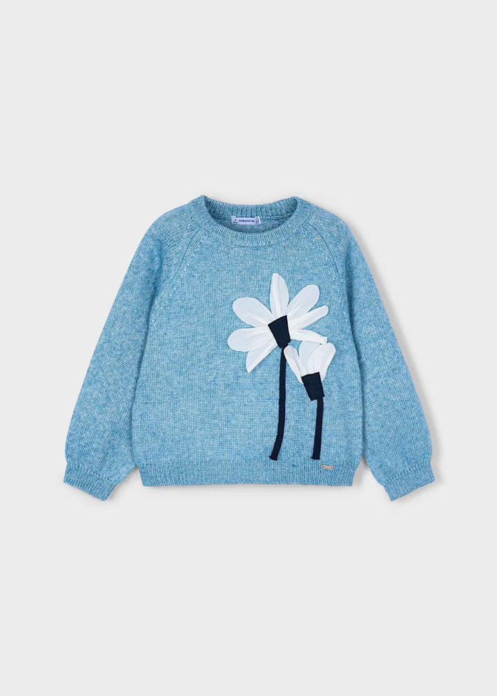 Girl Flowers Applique Knit Sweater