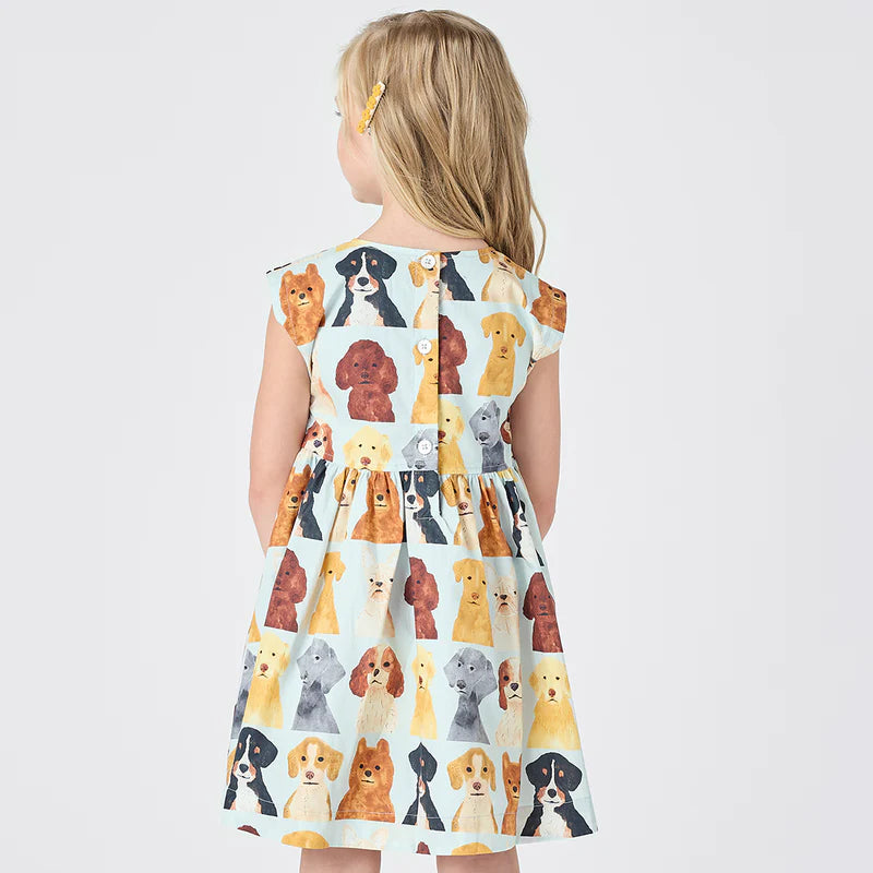 Adaline Dress Light Blue Watercolor Dogs