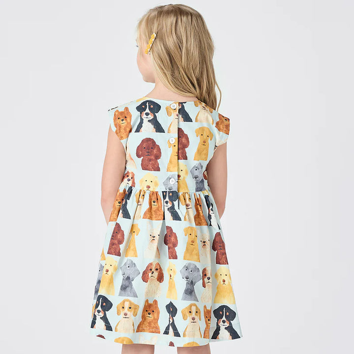 Adaline Dress Light Blue Watercolor Dogs