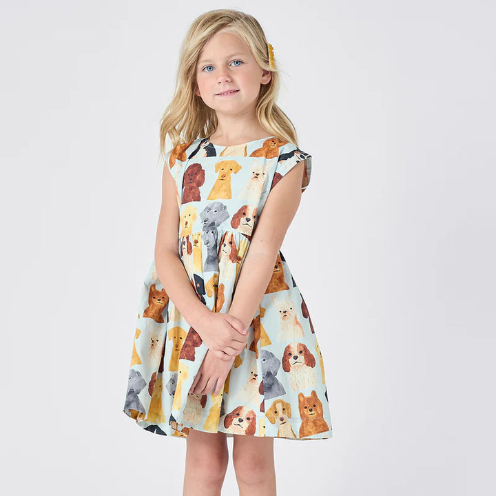 Adaline Dress Light Blue Watercolor Dogs
