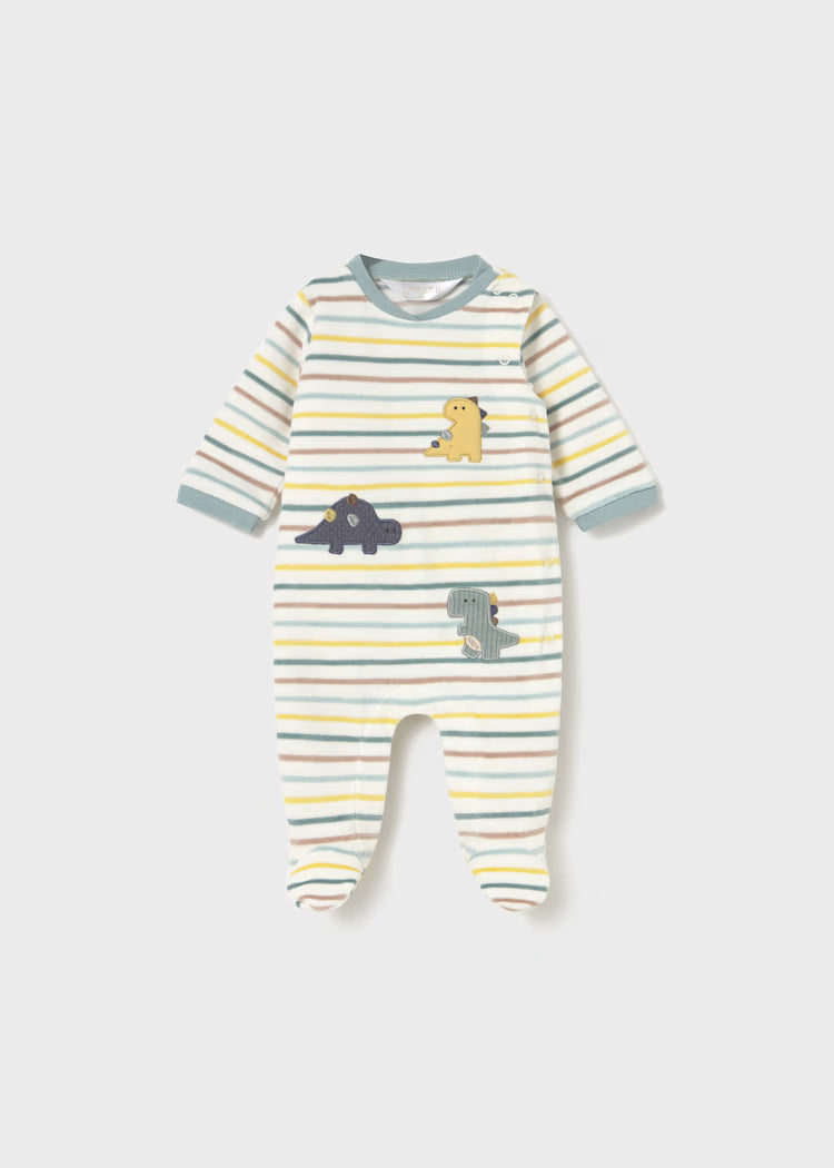 Dino Velour Striped Romper