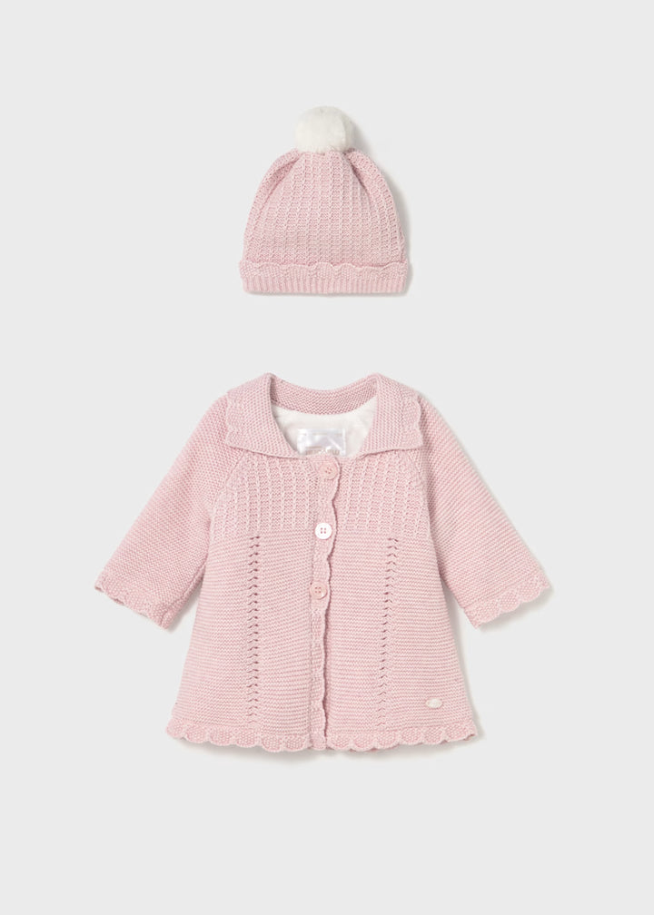 Pink Knit Coat with Hood