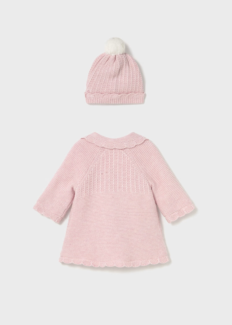 Pink Knit Coat with Hood