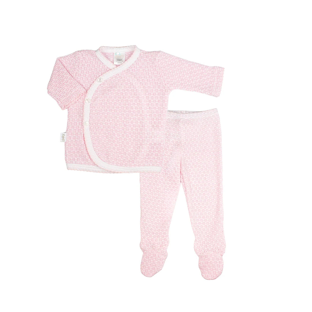 Knit Kimono Footie Set - Pink
