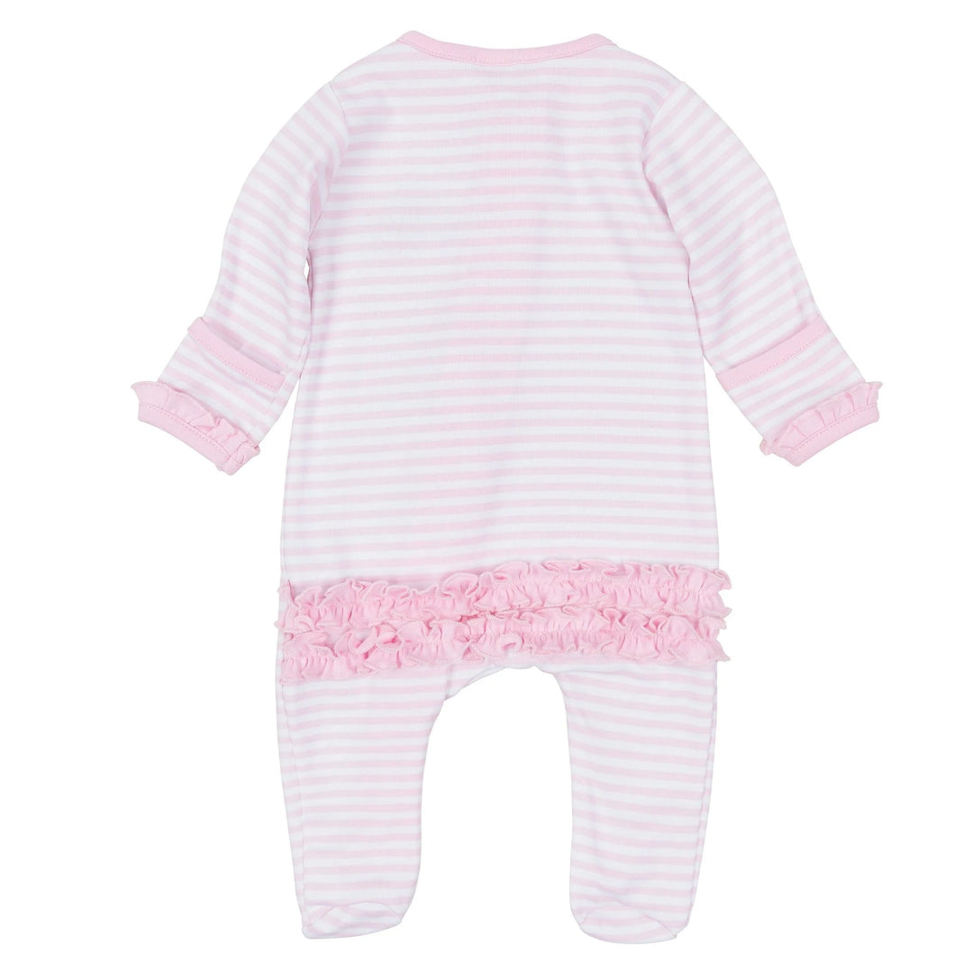 Pumpkin Tractor Applique Ruffle Zip Footie - Pink