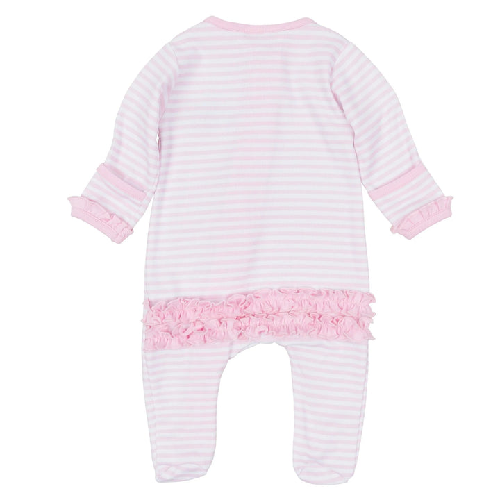 Pumpkin Tractor Applique Ruffle Zip Footie - Pink