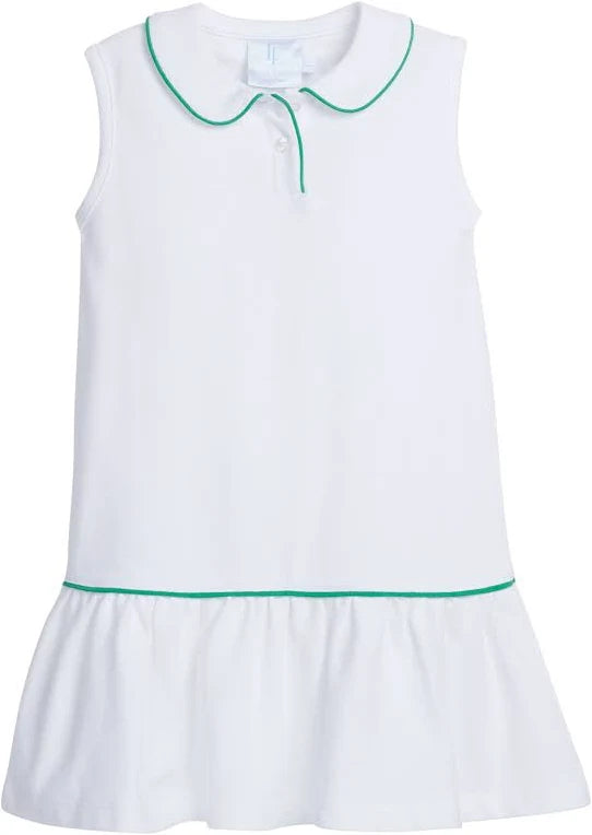 Sleeveless Polo Dress - White with Green