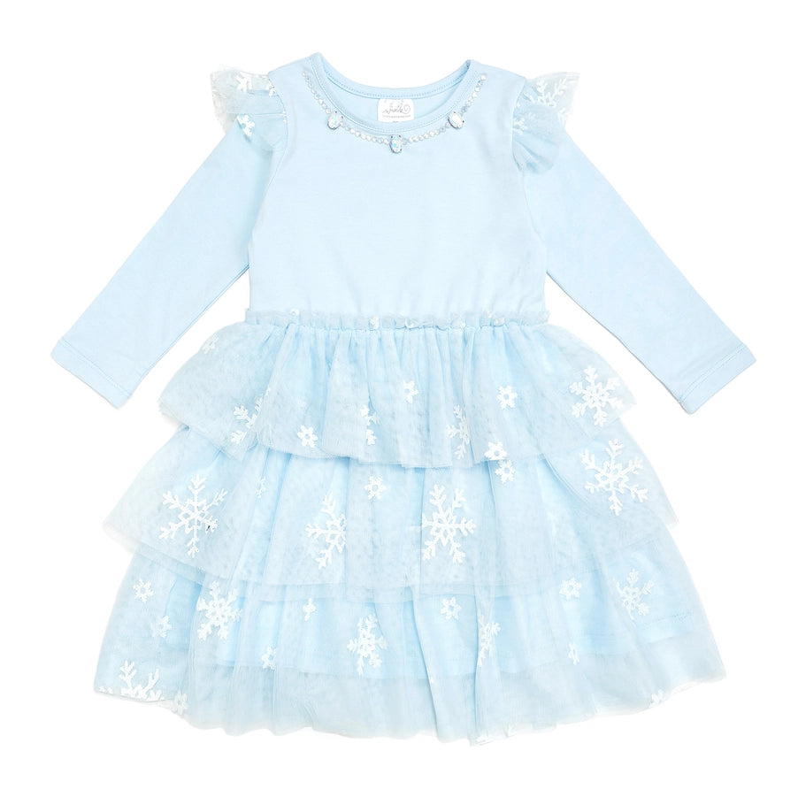 Glitter Snowflake Long Sleeve Tutu Dress