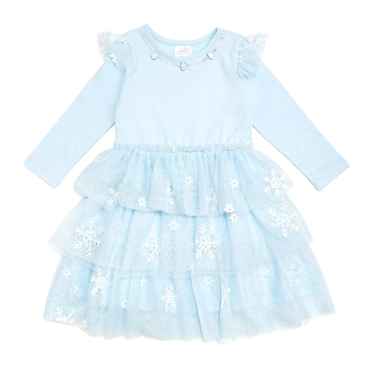 Glitter Snowflake Long Sleeve Tutu Dress