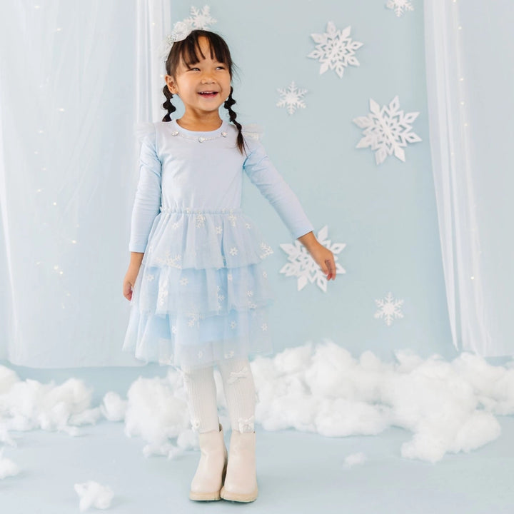 Glitter Snowflake Long Sleeve Tutu Dress