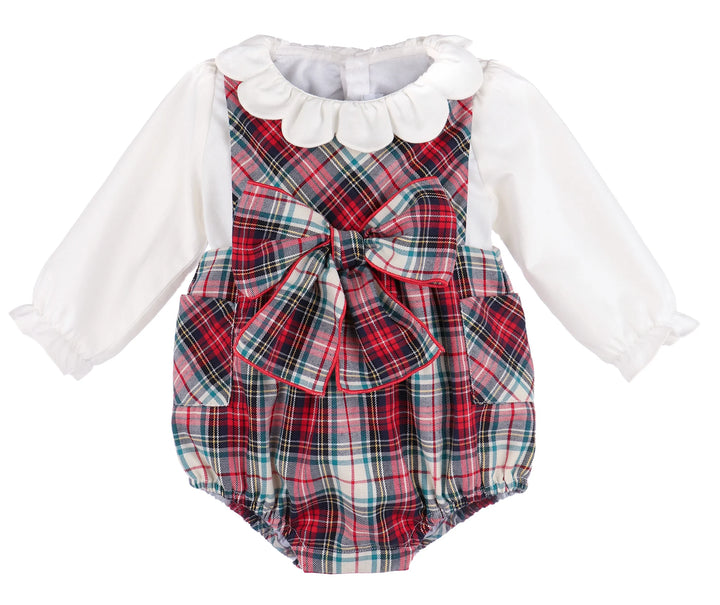 Red Gingerbread Plaid Bow Overall