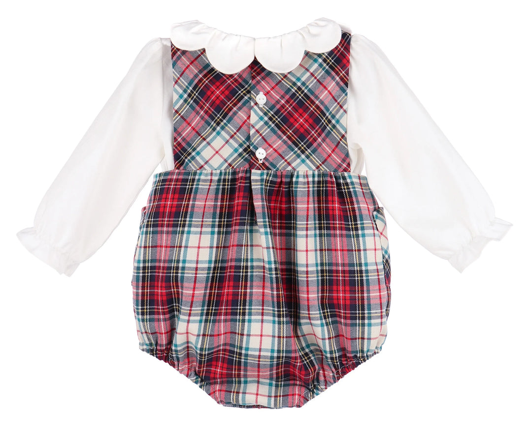 Red Gingerbread Plaid Bow Overall