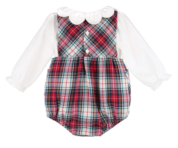 Red Gingerbread Plaid Bow Overall
