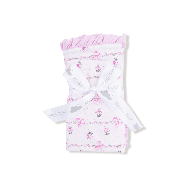 Dainty Buds/Bows Stripe Ruffle Burp Cloth