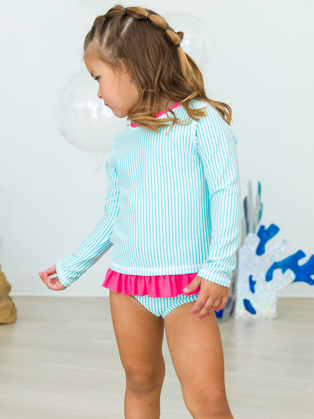 Aqua Seersucker LS 2-Piece