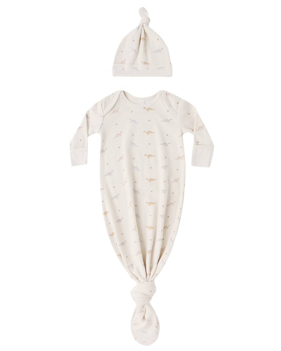 Knotted Baby Gown & Hat Set - Dino
