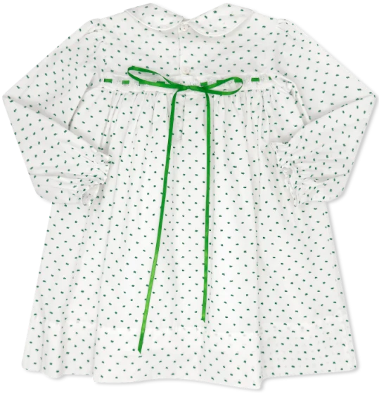 Ribbon Dress - Mistletoe Green Swiss Dot