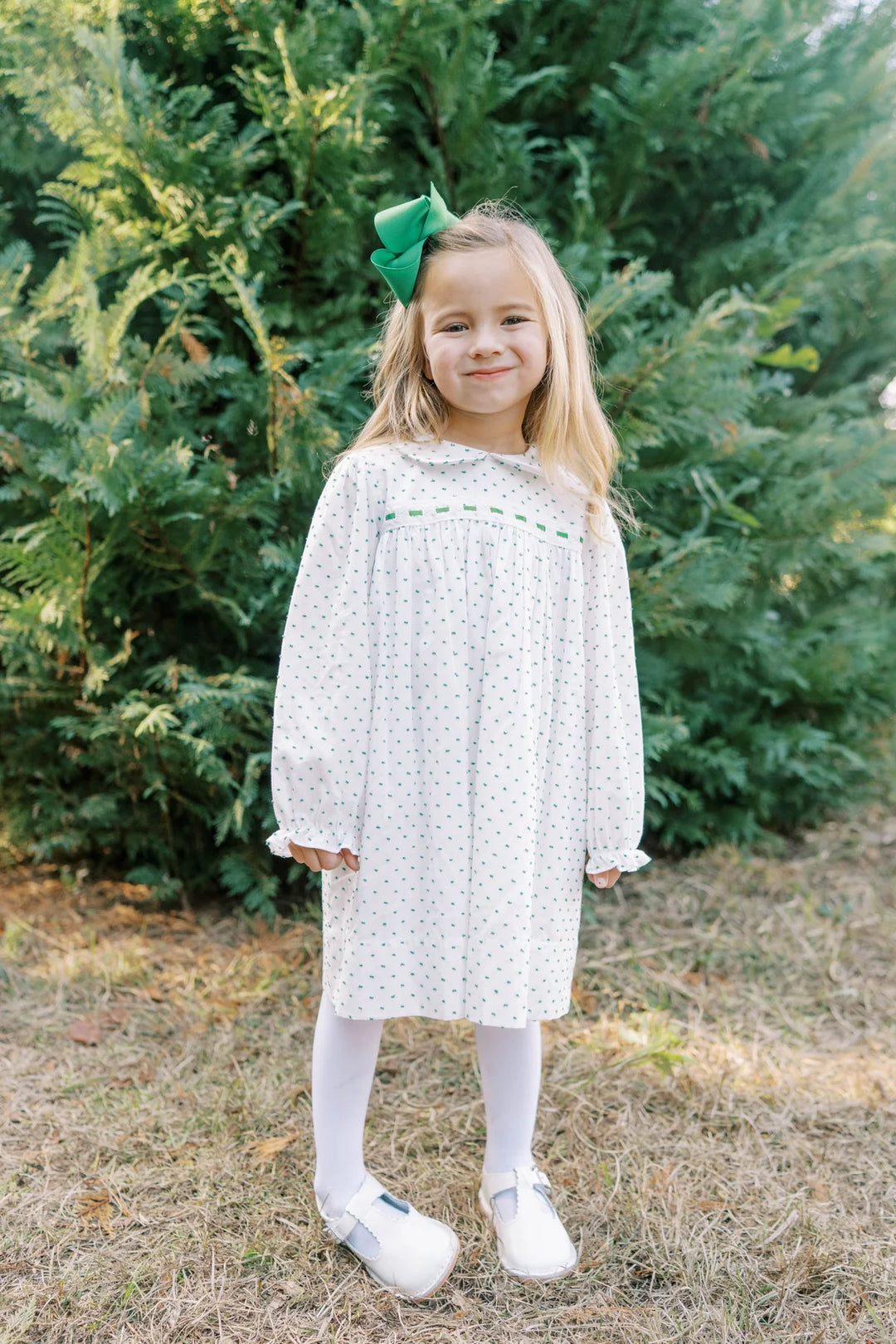 Ribbon Dress - Mistletoe Green Swiss Dot