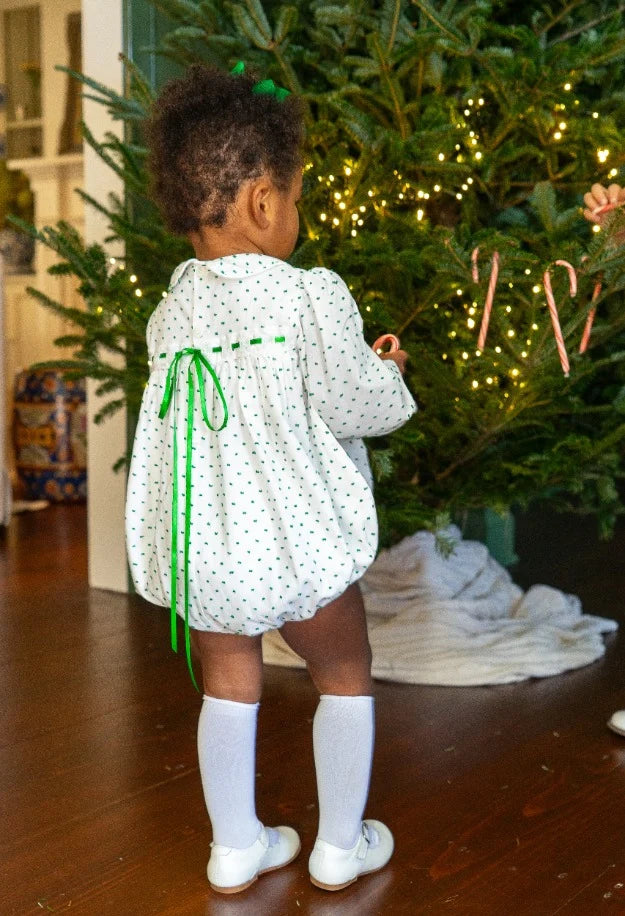 Ribbon Bubble - Mistletoe Green Swiss Dot