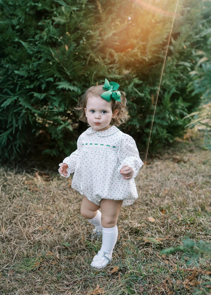 Ribbon Bubble - Mistletoe Green Swiss Dot