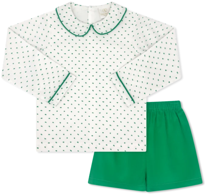 Sibley Bloomer/Short Set Long Sleeve - Mistletoe Green Swiss Dot