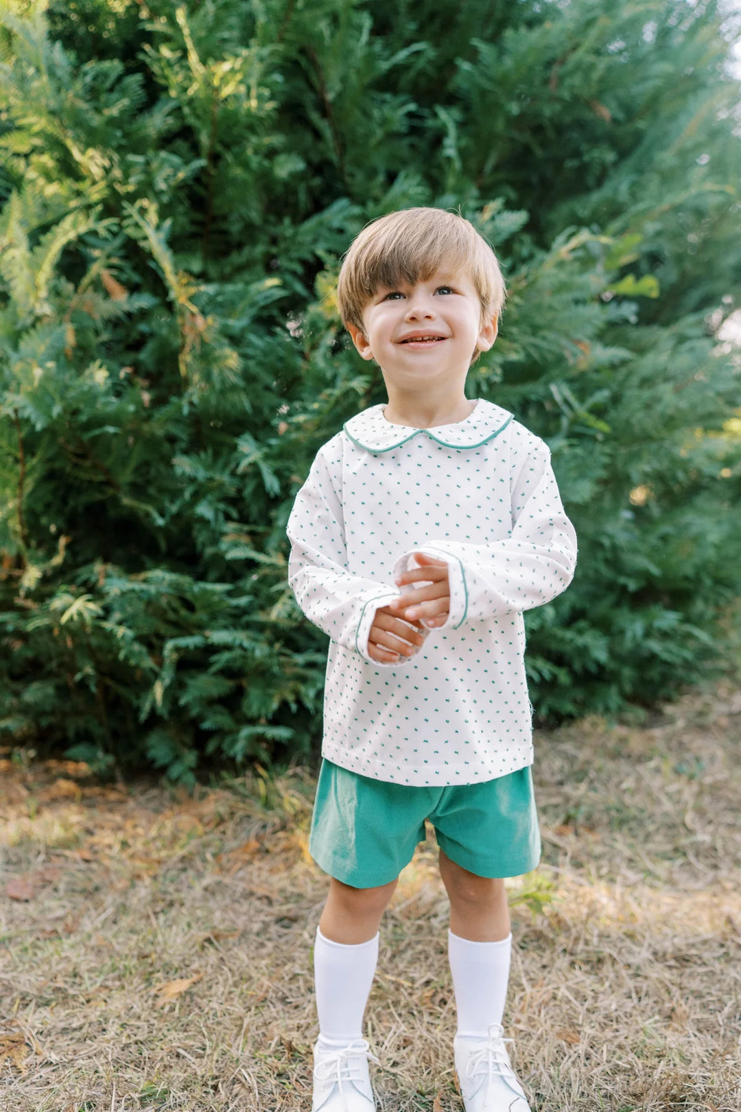 Sibley Bloomer/Short Set Long Sleeve - Mistletoe Green Swiss Dot