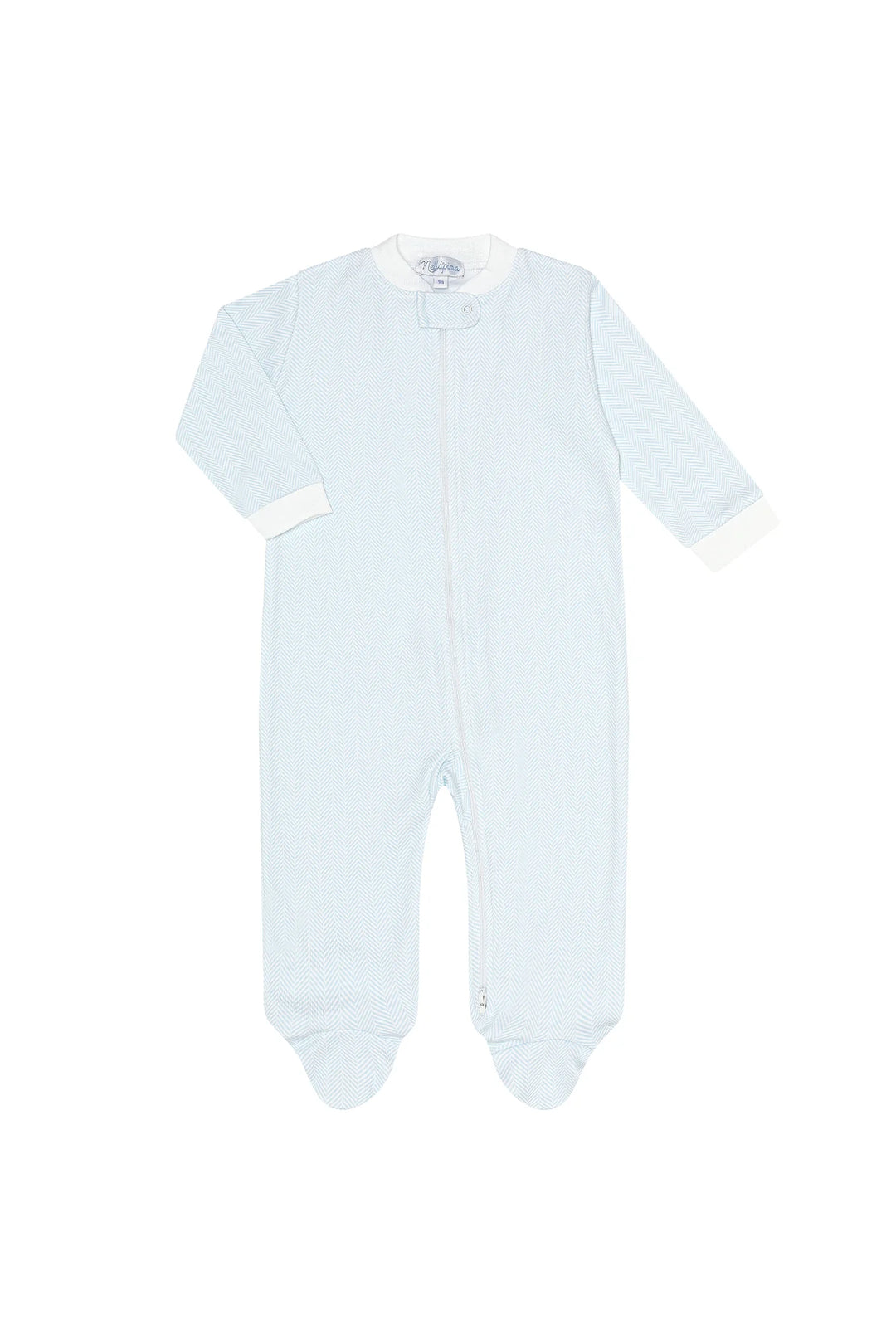 Blue Herringbone Zipper Footie