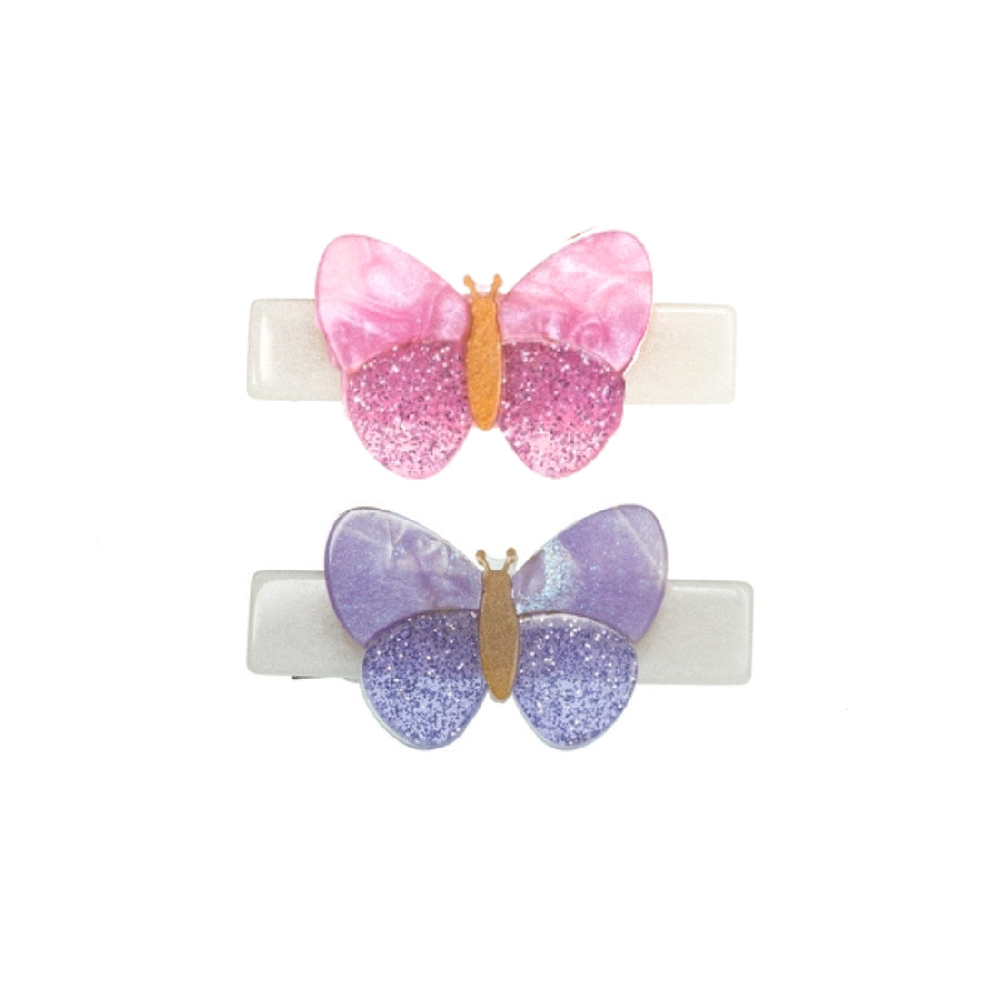 BUTTERFLIES SHIMMER LILAC & PINK HAIR CLIPS