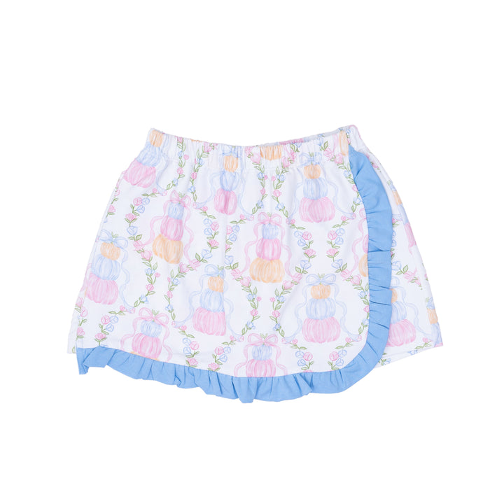 Blue Ruffle Shirt and Pumpkin Trellis Skort Set