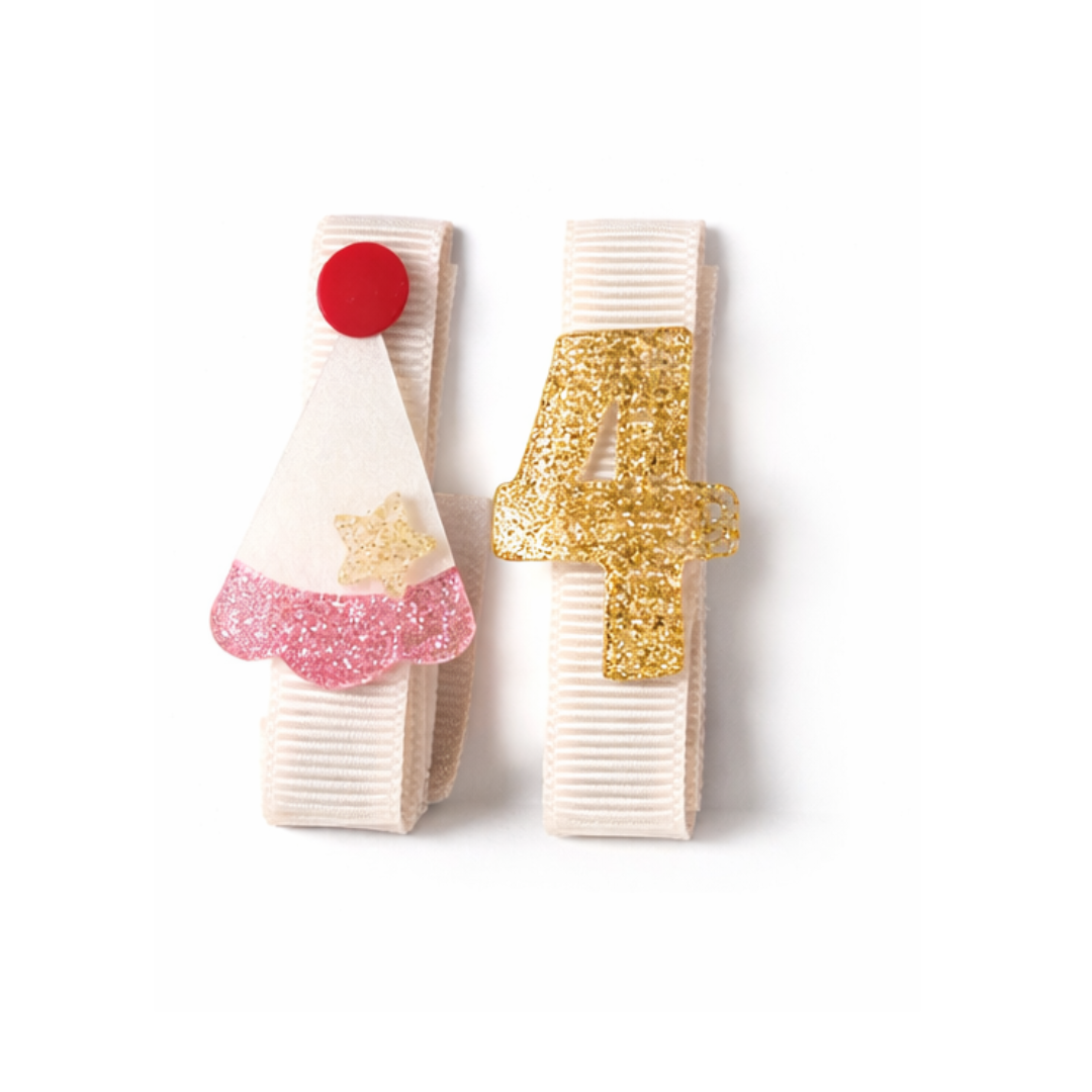 LITTLE PARTY HAT NUMBER 4 HAIR CLIPS