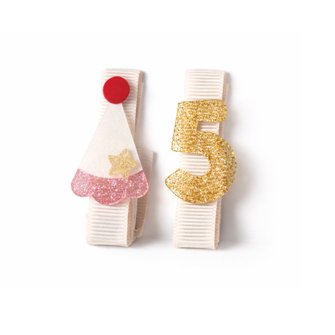 LITTLE PARTY HAT NUMBER 5 HAIR CLIPS
