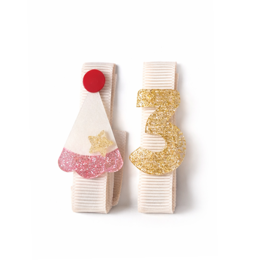LITTLE PARTY HAT NUMBER 3 HAIR CLIPS