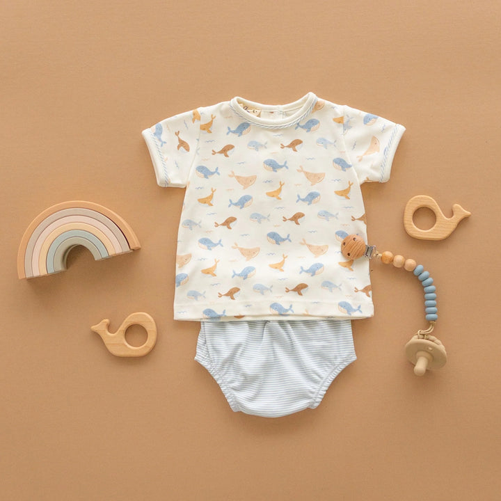 Boys Whale Tales Diaper Cover Set - Ivory